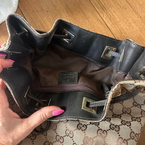 Gucci Monogram Canvas Classic Logo Rucksack Drawstring Shoulder Bag Y2K - Picture 5 of 16